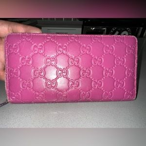 Gucci Fuchsia Monogram Embossed Long Wallet Used (Authentic)